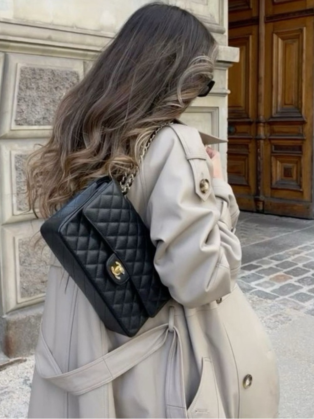 Chanel classic caviar grain leather bag